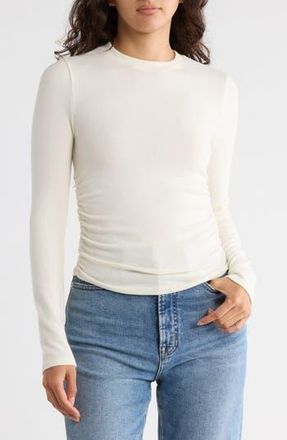 Madewell Long Sleeve Ruched Brushed Jersey Top in Antique Cream at Nordstrom Rack, Size X-Large