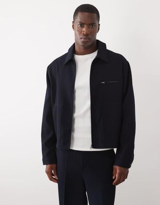 Asos Giacca stile blouson elegante blu navy a nido dape in coordinato