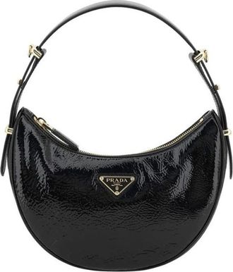 Prada Shoulder Bags, female, Black, ONE SIZE, Luna Patent Leather HalfMoon Bag