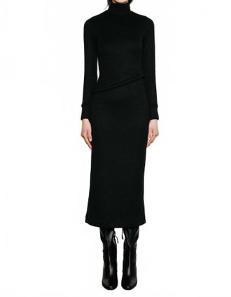 Du Paradis Valentina Long Sleeve Turtle Neck Dress In Black