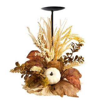 Nearly Natural 12-in Autumn Harvest and Pumpkin Fall Candle Holder in Cream at Nordstrom