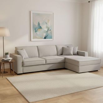 Dmora Sofa Cama Adela, Sof&aacute; De Esquina, 100% Made In Italy, Sof&aacute; Con Apertura Giratoria, Pen&iacute;nsula Contenedor Derecha, Con Reposabrazos Est&aacute;ndar, Cm 280x95h