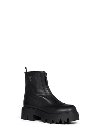 Prada Zip-Up Leather Ankle Boot - Black