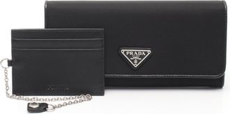 Prada Black Leather Nylon Long Wallet (Bi-Fold) (Pre-Owned)