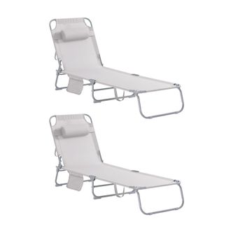 SoBuy Set de 2 tumbonas plegables con almohada beige