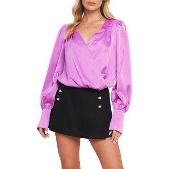 Flying Tomato Long Sleeve Surplice Woven Top in Orchid at Nordstrom Rack, Size Medium