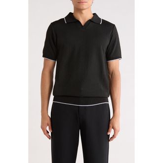 Tom Baine Johnny Collar Knit Polo Sweater in Black at Nordstrom Rack, Size Xx-Large
