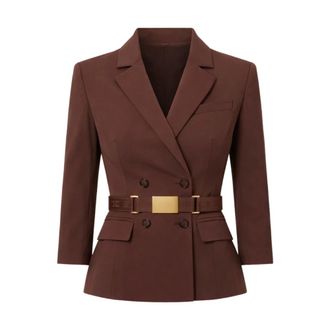 Elisabetta Franchi Blazers, female, Brown, Size: XS Technical Bi-elastic Fabric Jacket
