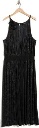 OLEG CASSINI Rosette Sleeveless Foil Pleated Dress in Black at Nordstrom Rack, Size 3 X