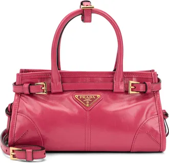 Prada Womens Mini Calfskin Bag Bonnie Peony Calf Leather Handbags Hand