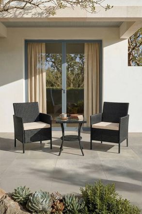 Living and Home 3-Piece PE Rattan Garden Furniture Bistro Set in Black