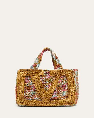 Valentino Garavani Small VLogo Viscose Raffia Tote Bag
