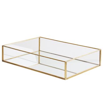 Beliani Beliani - Bandeja Decorativa De Metal Dorado Y Cristal Rectangular 30 X 20 Cm Para Joyas Y Velas Grenoble