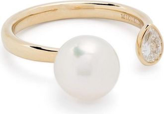 Mizuki 14kt gold Sea Of Beauty pearl and diamond open ring - women - Akoya Pearl/14kt Gold/Diamond - 6