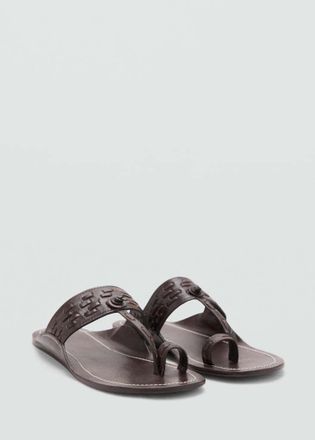 Mango Sandali pelle dettaglio cuciture cioccolato - Donna - 36 - MANGO