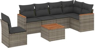 vidaXL Vidaxl - Set De Sof&aacute;s De Jard&iacute;n 7 Piezas Con Cojines Rat&aacute;n Pe Gris