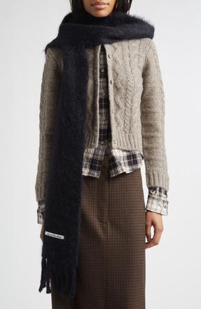 Acne Studios Mohair & Wool Blend Hooded Fringe Scarf in Black at Nordstrom