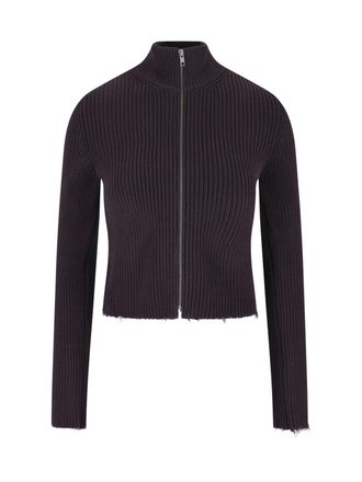 Maison Margiela Fitted Ribbed Distressed Edge Zip Cardigan