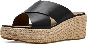 FitFlop Platfforms Espadrille Leather Wedge Cross Slides Womens Wedge Shoes Black : 10 M (B)