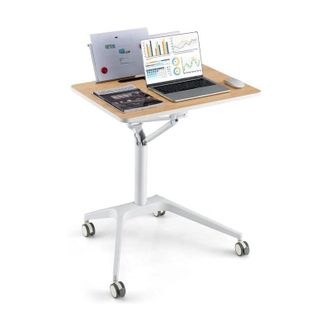 Costway Scrivania Regolabile in Altezza, Tavolino da Letto e Divano con Supporto Rimovibile e sistema di sollevamento, Tavolino per Ospedale, Ufficio