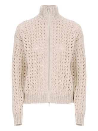 PESERICO zip-up open-knit cardigan - Neutrals