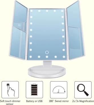 Trade Shop Trade Shop - Specchio Orientabile 360 Gradi Touch Screen Tavolo 2 Ingrandimenti Bagno Make Up