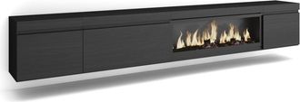 Skraut Home Mueble tv efecto madera negro 288x35x45cm chimenea efecto fuego