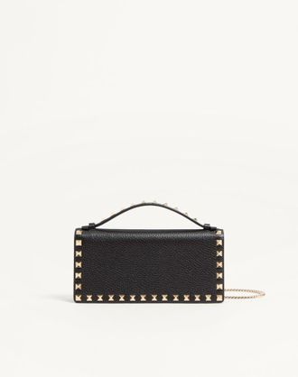 Valentino Garavani Portafoglio Con Catena Rockstud In Vitello Granato Donna NERO UNI