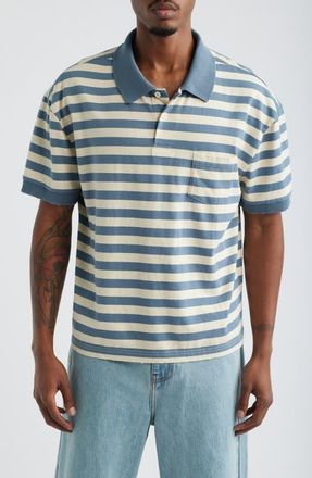 Elwood Stripe Distressed Crop Cotton Polo in Blue Stripe at Nordstrom, Size Xx-Large