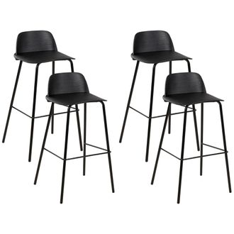 Beliani Beliani - Conjunto De 4 Sillas De Bar Modernas Taburetes Asiento De Pl&aacute;stico Sint&eacute;tico Negro Patas De Metal Pintado Sillas De Cocina Mora