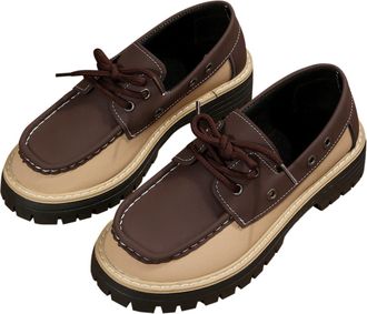 Generic New British Retro Shoe with Front Cap for Women Contrasting Casual Cut Shoes Women Black 38, brown, 8.5 UK