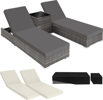 TecTake 2 tumbonas, poliratán y aluminio + mesa, funda protectora, gris