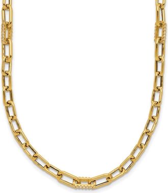 Diamond2Deal 14K Yellow Gold Polished CZ Fancy Paperclip Link Necklace 18