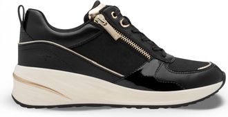 Tamaris Tamaris dames hardloopschoenen met platformzool, zwart en goudkleurig, met ritssluiting en vetersluiting