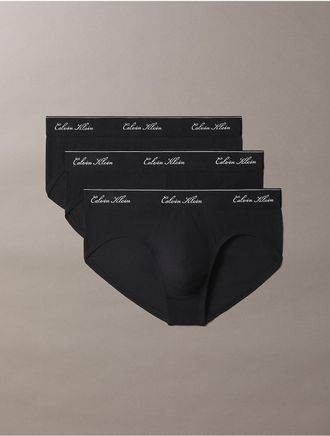 Calvin Klein Mens Icon Cotton Stretch Script 3-Pack Hip Brief - Black - XL