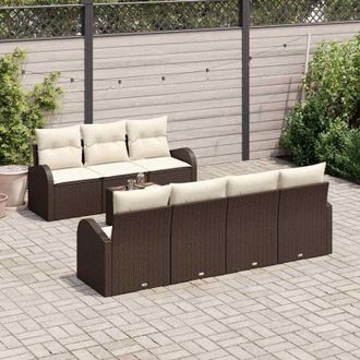 vidaXL Vidaxl - Conjunto De Sof&aacute; De Jard&iacute;n 8 Pcs Marr&oacute;n, Crema 55 X 55 X 37 Cm