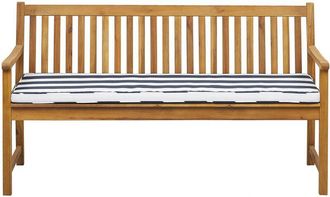 Beliani Banco De Jard&iacute;n De Madera De Acacia Clara 160 Cm Listones Coj&iacute;n Azul/blanco Para Exterior Estilo R&uacute;stico Vivara