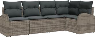 vidaXL Garden Sofa Set with Cushion 5 pcs Grey Poly rattan Vidaxl