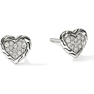 John Hardy Essentials Heart Pav&eacute; Stud Earrings in Silver at Nordstrom