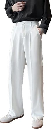 Generic Summer Men Thin Casual Suit Pants Long Straight Drape Silky Wide Loose Trousers Elastic Waist Oversize Clothes White