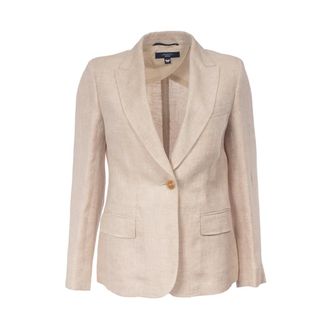 Max Mara Blazers, female, Beige, Size: L Blazer monopetto in canvas di lino