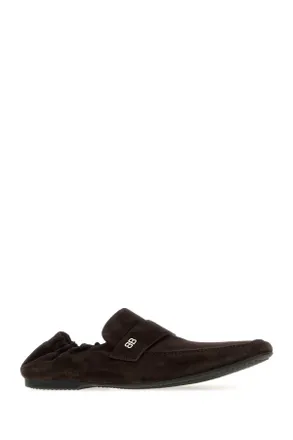 Balenciaga Mens Dark Brown Suede Palermo Bb Loafers Brownagsilver Mocassini