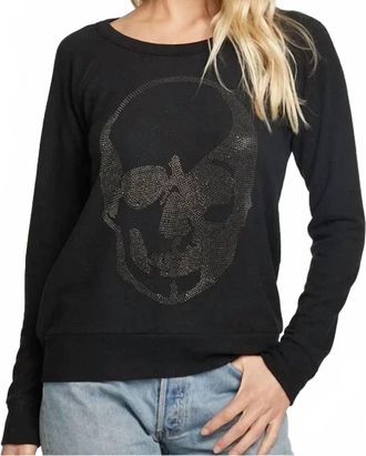 Chaser Diamond Skull Pullover Long Sleeve Tee In True Black