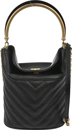 Chanel Handle With Chic Bucket Chevron Lambskin Black Leather Handbag (Pre-Owned)