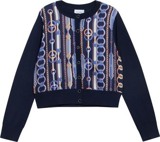 St. John Mixed Media Merino Wool Blend Cardigan in Midnight Multi at Nordstrom, Size Medium
