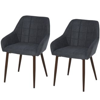 HOMCOM 2 Pieces Linen-Touch Fabric Dining Chair with Grid Pattern Cushion and Backrest - Mid Back Leisure Chair with Steel Leg - Sponge Padded Armchai