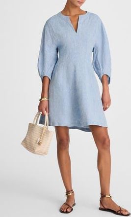 Madewell Splitneck Linen Minidress in Sunfaded Blue at Nordstrom Rack, Size 00