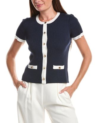 T Tahari Striped Button Cardigan