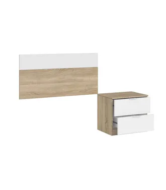 F.R.S. Cabecero Para Colch&oacute;n De 90 Cm + Mesita Para Dormitorio Juvenil Modelo Luca Acabado Roble/blanco