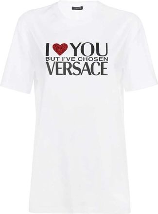 Versace Logo T-shirt met ronde hals - Dames - T-shirts - Wit - M - Katoen - Tops